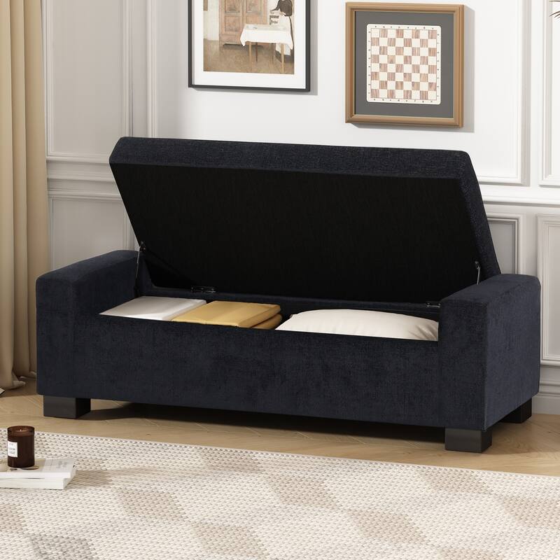Fabric Upholstered Storage Ottoman with Flip-Lid Top-Dark Blue