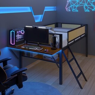 Twin Loft Bed with Rectangular Desk and Lamp