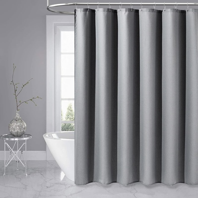 Waffle Textured Heavy Duty Thick Fabric Shower Curtain, Luxury Weighted Polyester Fabric Shower Curtain Set