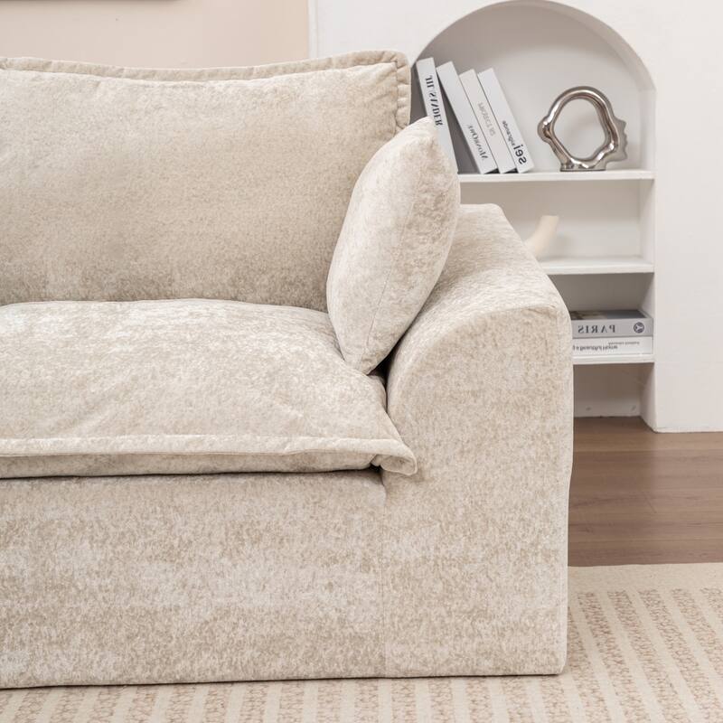 Modular Cloud Sectional Couch with L-Shape Chaise, Chenille Upholstered Boneless Sofa, Compressed Deep Seat Sofa with Pillows