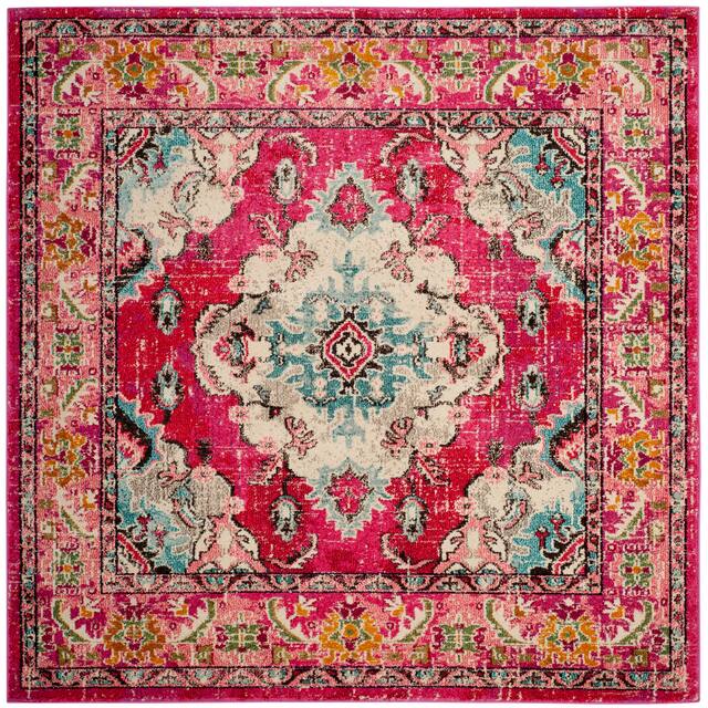 SAFAVIEH Monaco Lillie Boho Medallion Distressed Area Rug - 3' x 3' Square - Pink/Multi