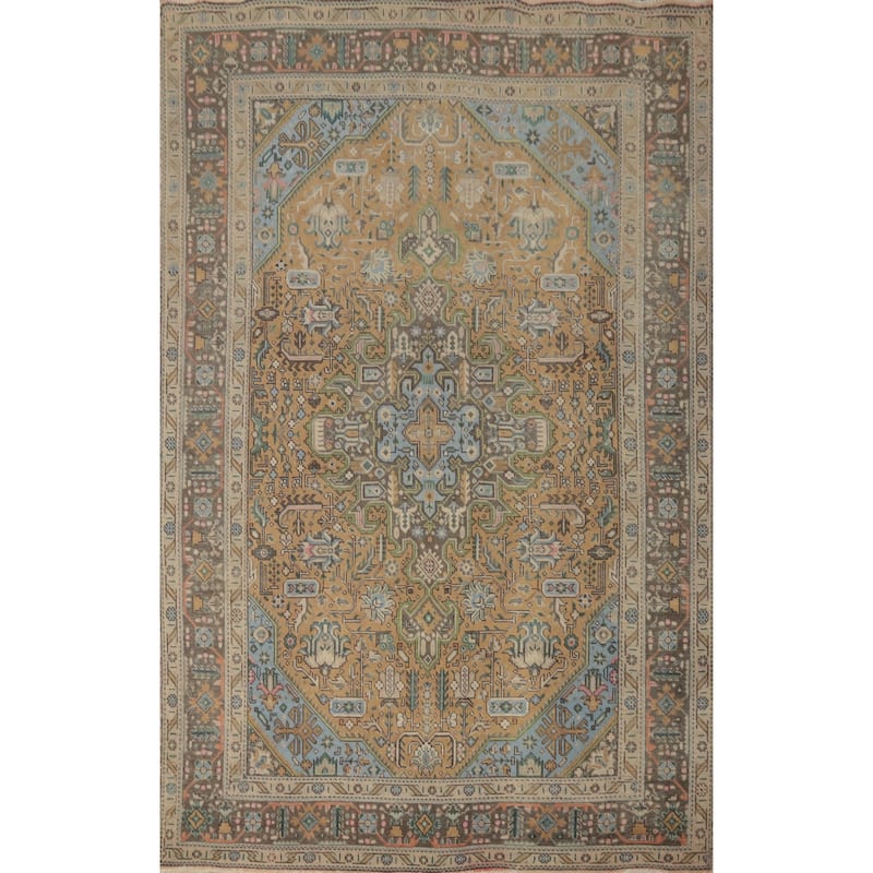 Hand Knotted Oriental 100% Wool Carpet Traditional Medallion Oranges & Rust Tabriz Area Rug - 9' 7'' X 6' 5''