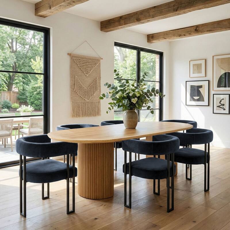 Modern Velvet Upholstered Dining Armchairs with Black Metal Legs (Set of 2/4/6) - Set of 6 - Blue-6-piece