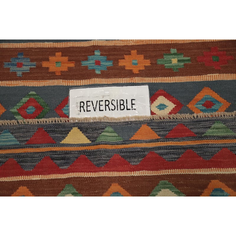 Hand Woven Oriental 100% Wool Carpet Southwestern Tribal Greys & Charcoal Kilim Area Rug - 5' 6'' X 4' 1''
