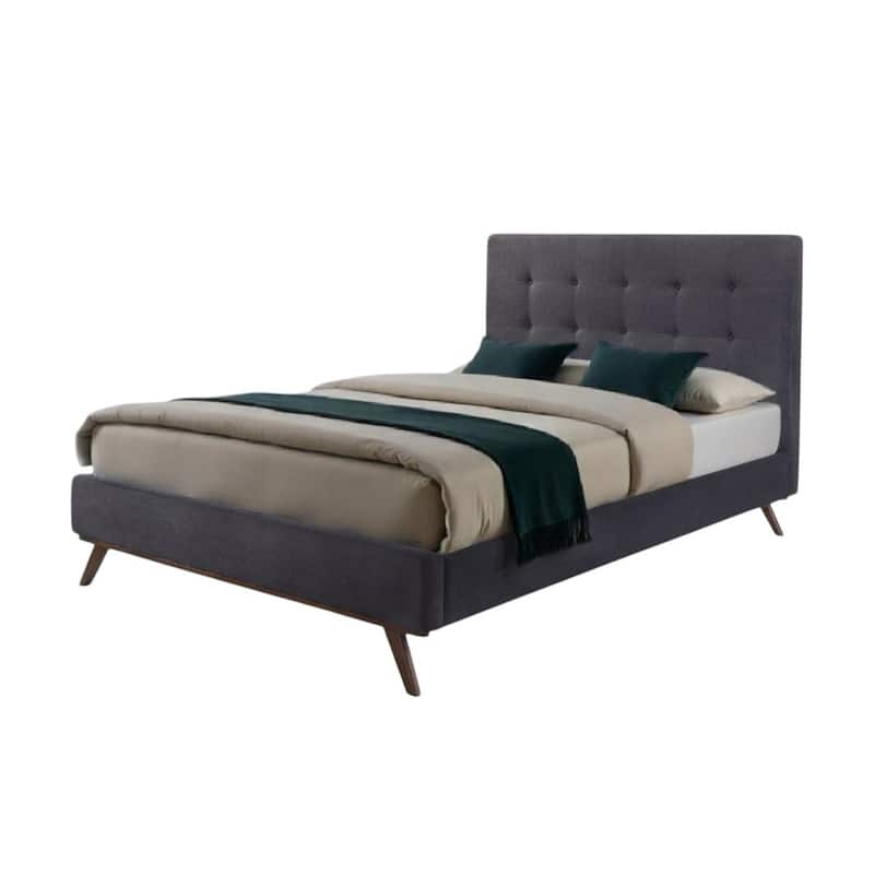 HomeRoots Gray and Brown Wood And Tufted Polyester King Bed Frame