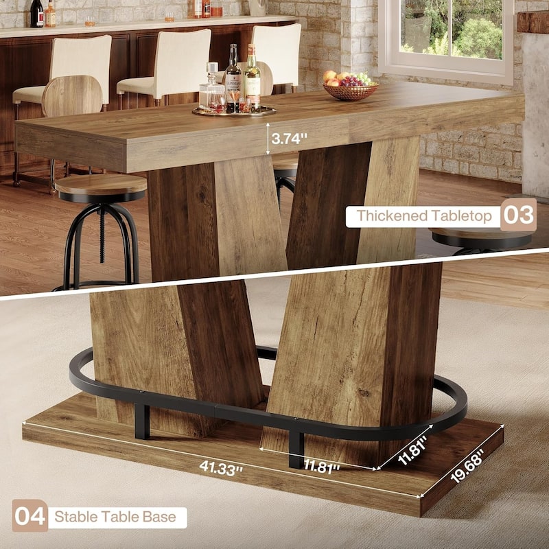 63 Inches Industrial Bar Table for Pub Bistro Kitchen Balcony Dining Room