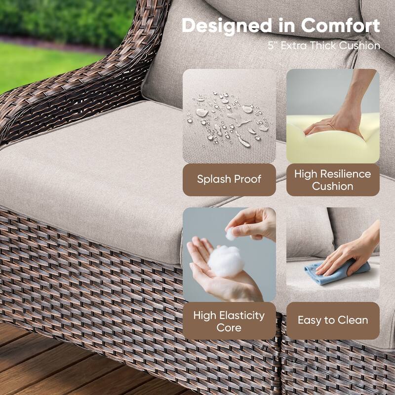 Pocassy Outdoor Fire Pit Sofa Swivel Chairs Ottoman Conversation Set