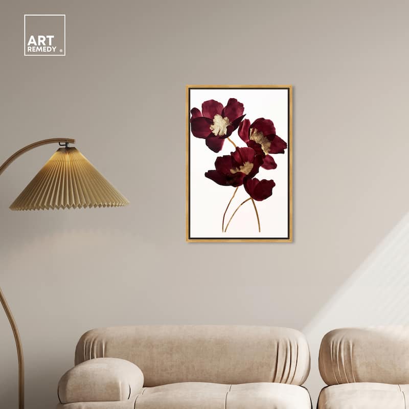 Art Remedy Wine Flowers Framed Floral Fine 1 Piece Canvas Wall Art