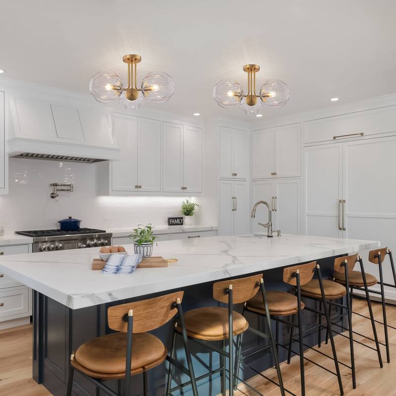 3-Light Contemporary Semi Flush Mount with Ripple Glass