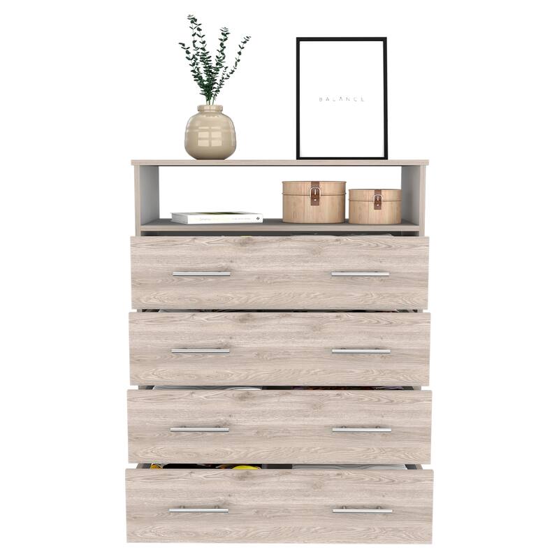 Four Drawer Dresser for Living Room ,Apartment, Bedroom, Light Gray / White