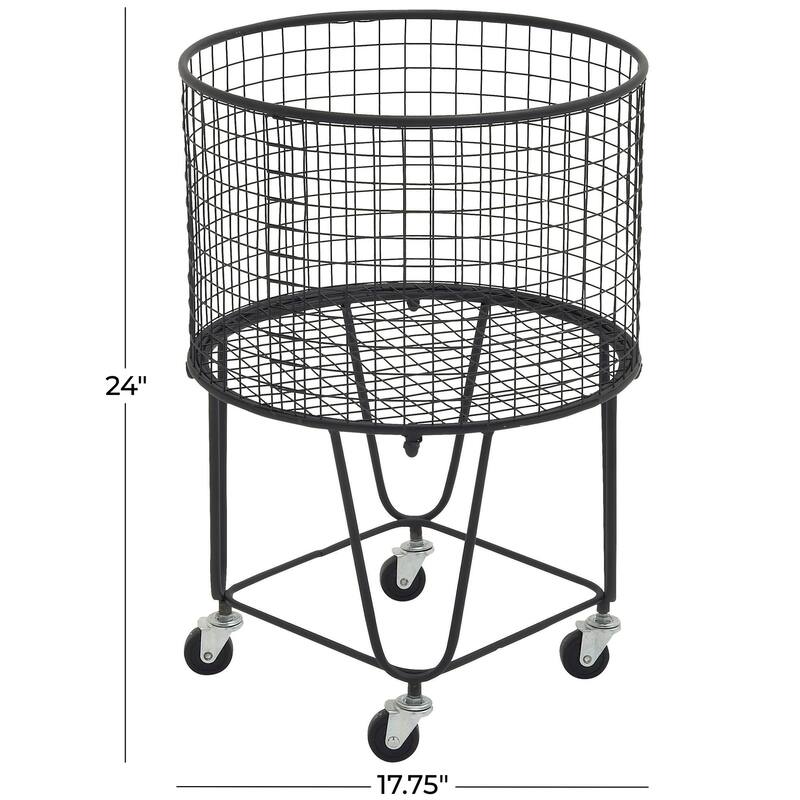 Metal Deep Set Rolling Mesh Laundry Basket Storage Cart with Wheels - Black - CosmoLiving by Cosmopolitan