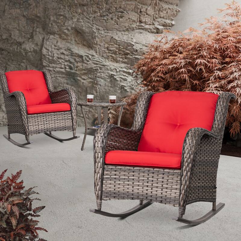 Cozywor 3-Piece Patio Wicker Outdoor Rocking Chair Set