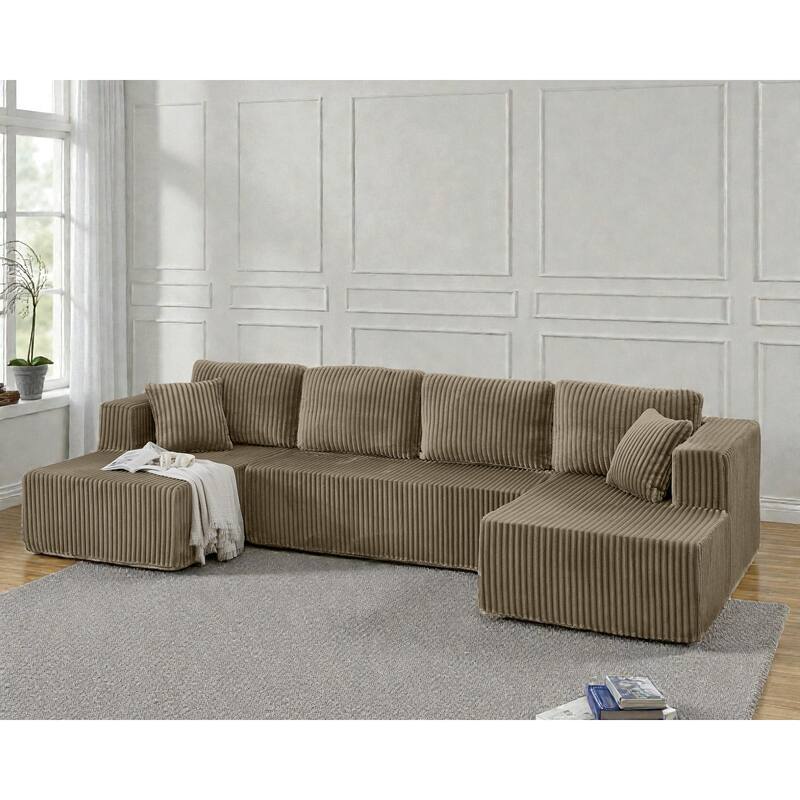 U Shaped Modular Sectional Sofa, Modern Minimalist Corduroy Compressed Couch, Sleeper Sofa for Living Room
