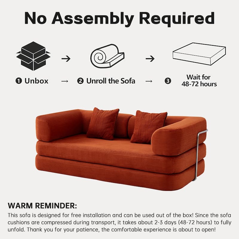 5-in-1 Modular Corduroy Floor Sleeper Sofa Bed Convertible Folding Compressed Couch with Movable Armrests for Living Room