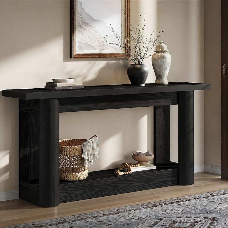 63-Inch Farmhouse Console Table, 2-Tier Narrow Long Sofa Table