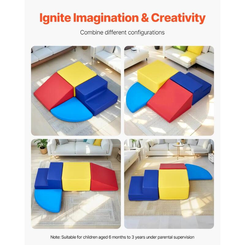 Multi Color PU Leather Foam Climbing Blocks Set, 4 Piece Educational Design - Multi Color - N/A