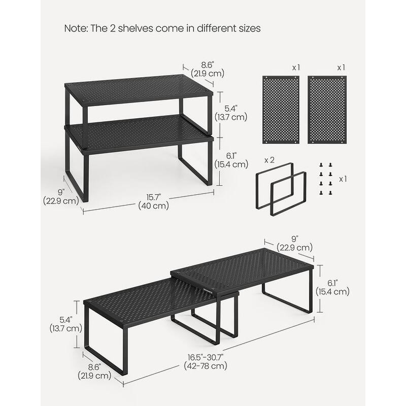 Set of 2 Stackable and Expandable Metal Kitchen Counter Shelves for Small Appliances or Spices