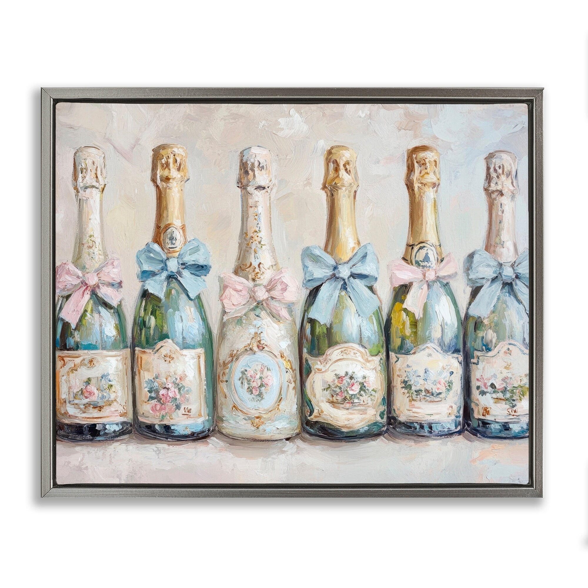Stupell Victorian Bow Champagne Bottles Framed Floater Canvas Wall Art Design By Petal Prints Design