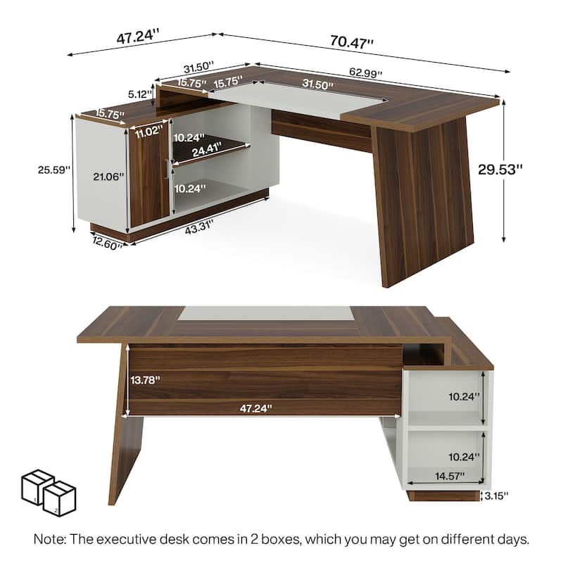 78-Inch L-Shaped Executive Desk with File Cabinet for Home Office