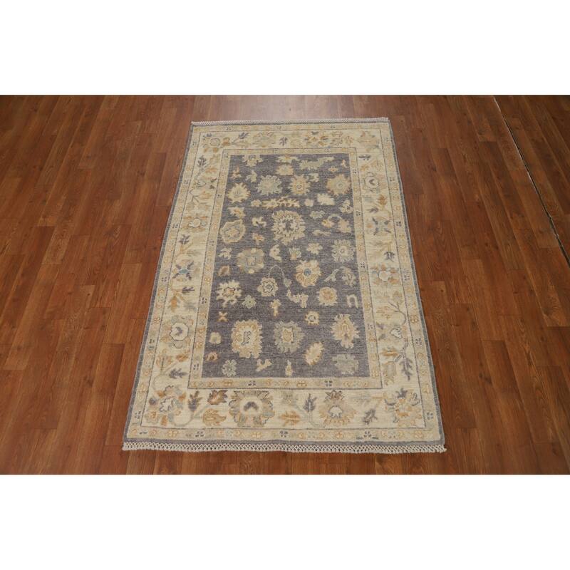 Hand Knotted Oriental 100% Wool Carpet Transitional All-Over Greys & Charcoal Oushak Area Rug - 5' 2'' X 3' 2''