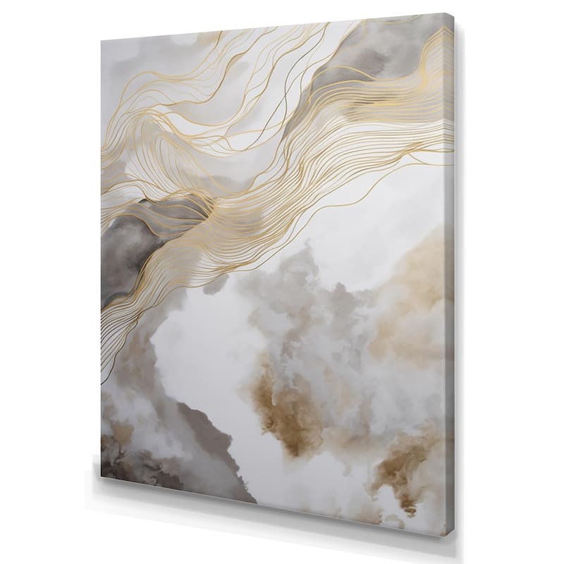 Designart "Gold And Grey Abstracted Line Artistry V" Minimalism Line Art Wall Art Prints