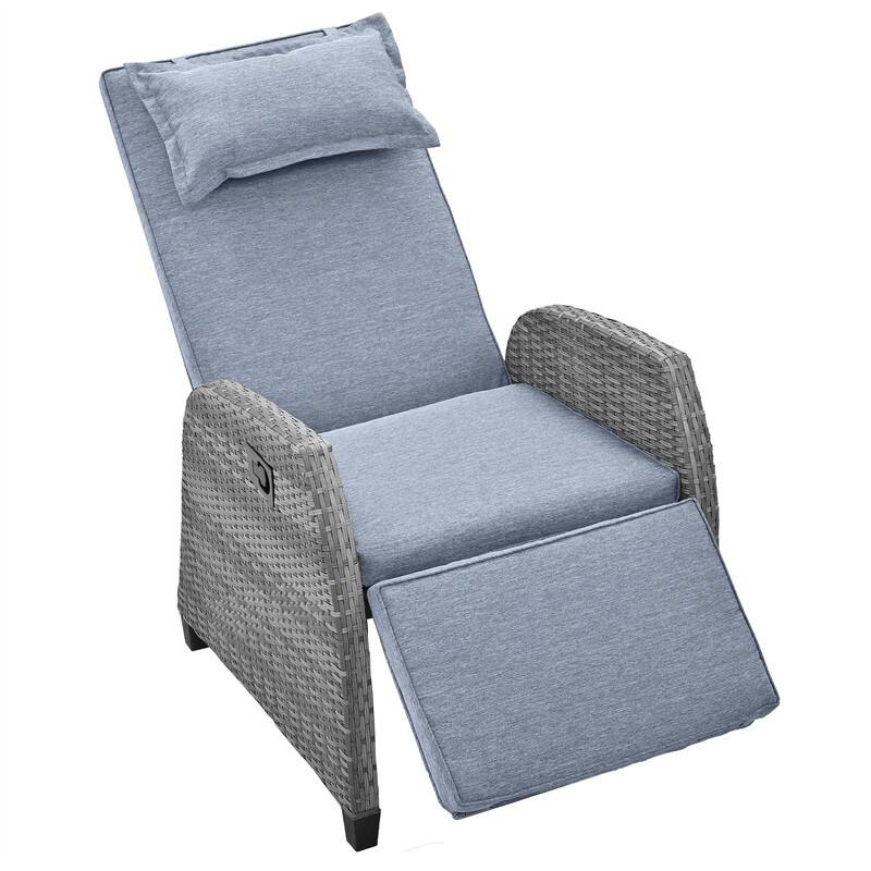3 Pcs Patio Furniture Set, Patio Recliner Chairs Set of 2, Patio Conversation Set w/ Side Table, Outdoor Rattan Reclining Chairs