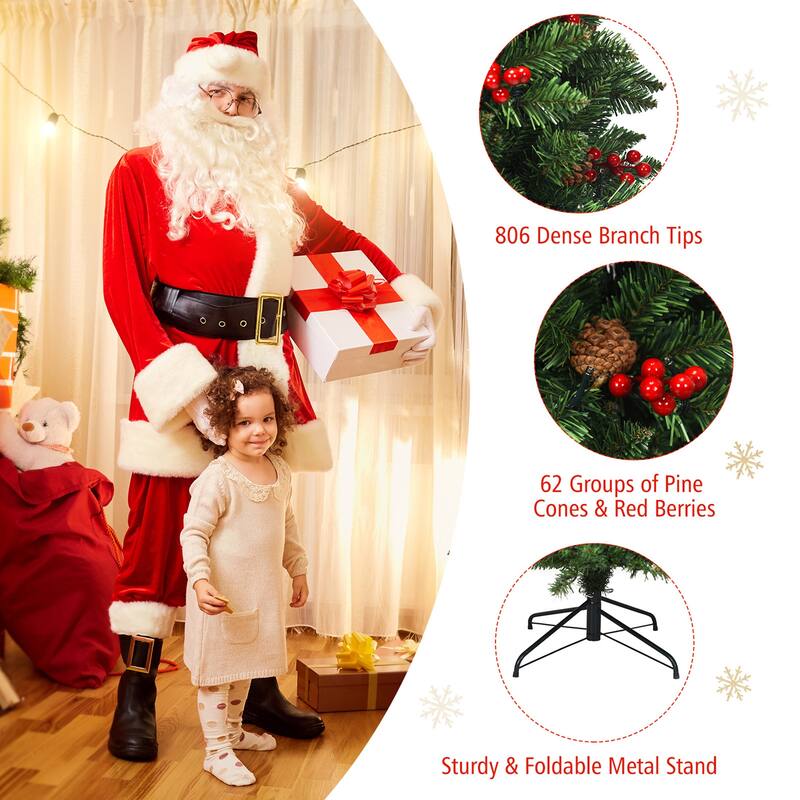 Gymax 6.5Ft Pre-Lit Pencil Christmas Tree Hinged Artificial Slim Tree - See Details