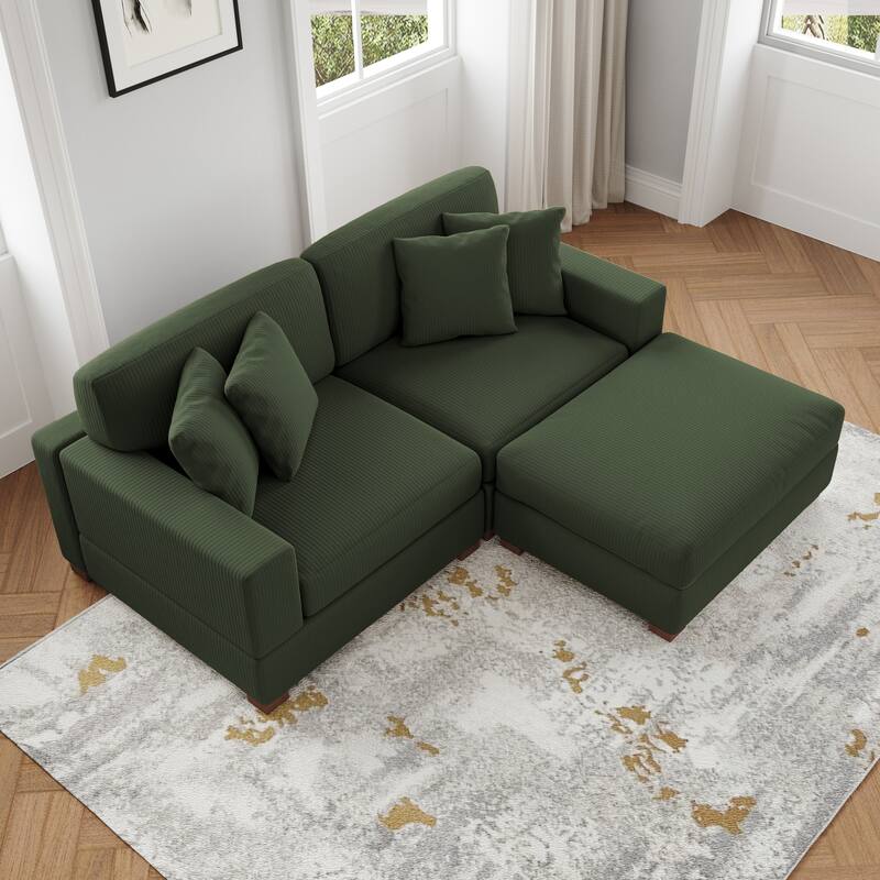 Ella 82" W/ 118" W Corduroy Modular Sectional Sofa with Ottoman