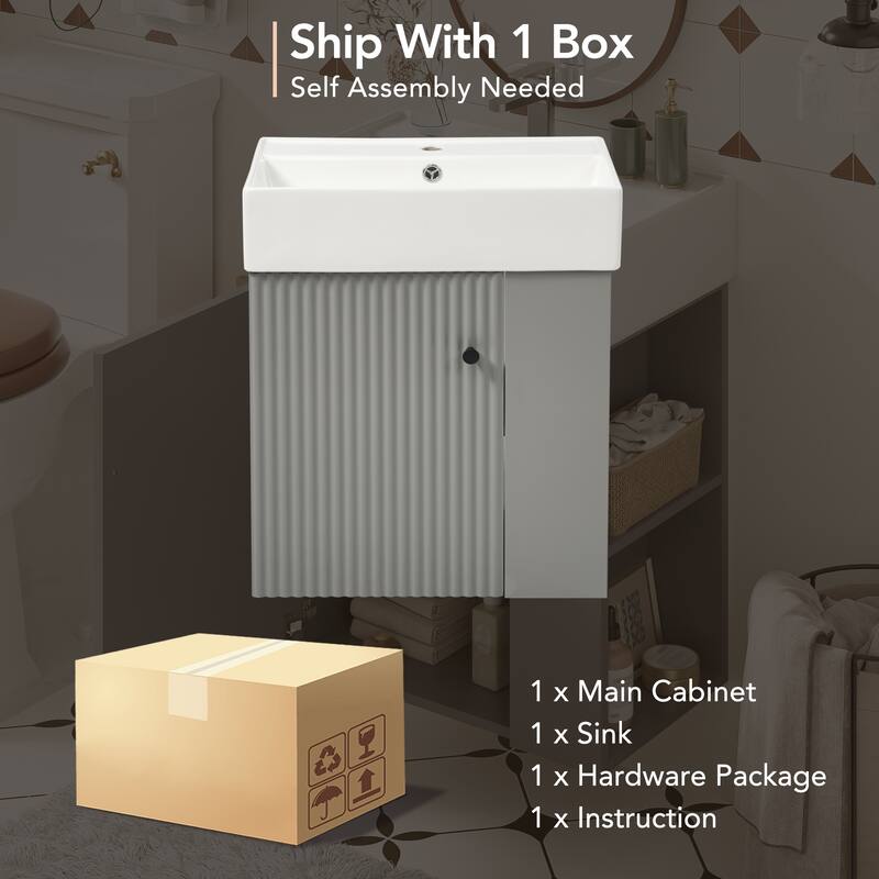 21.6 inch Modern Floating Bathroom Vanity with Ceramic Basin - Perfect for Small Bathrooms, Right Side Storage