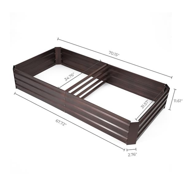 Galvanized Steel Rectangular 5.8-Ft x 2.9-Ft Raised Garden Bed Planter, Brown - 11.61" H x 70.15" W x 34.76" D