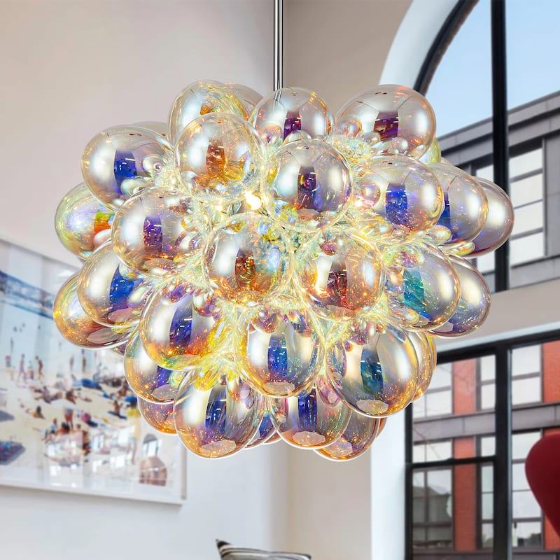 6-Light Modern Glam Cluster Sputnik Iridescent Glass Globe Bubble Chandelier for Living/Dining Room - 21.6 in. W - 52 Globes