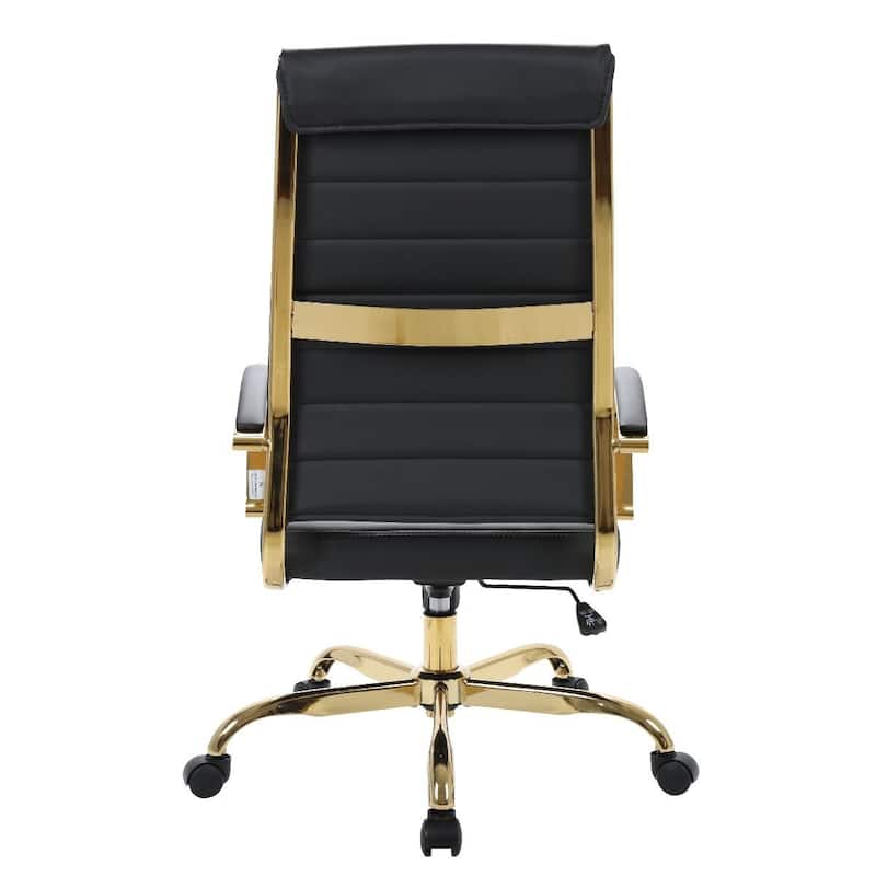 LeisureMod Benmar High-Back Leather Office Chair With Gold Frame - Red - 24.5"Dx22.5"Wx46"H