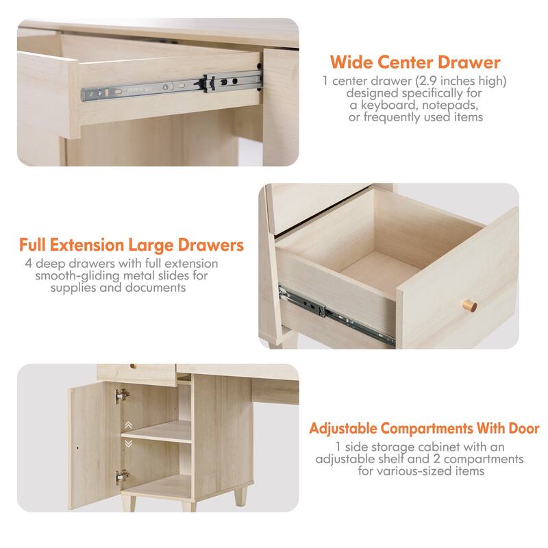 WAMPAT Home Office Furniture Set, 58" Executive Desk with Cabinet, 71" Tall Bookcase with Doors and Adjustable Shelves