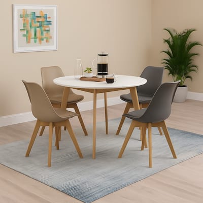 30 Inch Mid Century Two Tone Dining Table, White and Brown