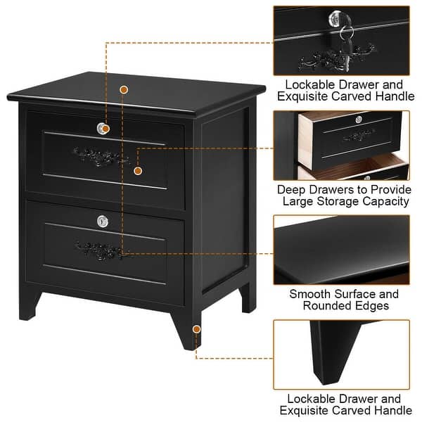 Shop Black Friday Deals On Costway Solid Wood Elegant Nightstand W 2 Locking Drawer End Table Overstock 21443700