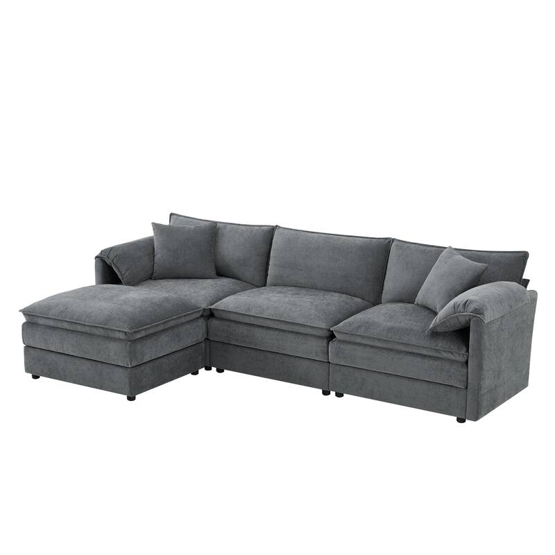 Roomfitters 103" Chenille Sectional Sofa, L Shaped Cloud Couch with Deep Wide Seat, 4 Seat Sofa with Ottoman