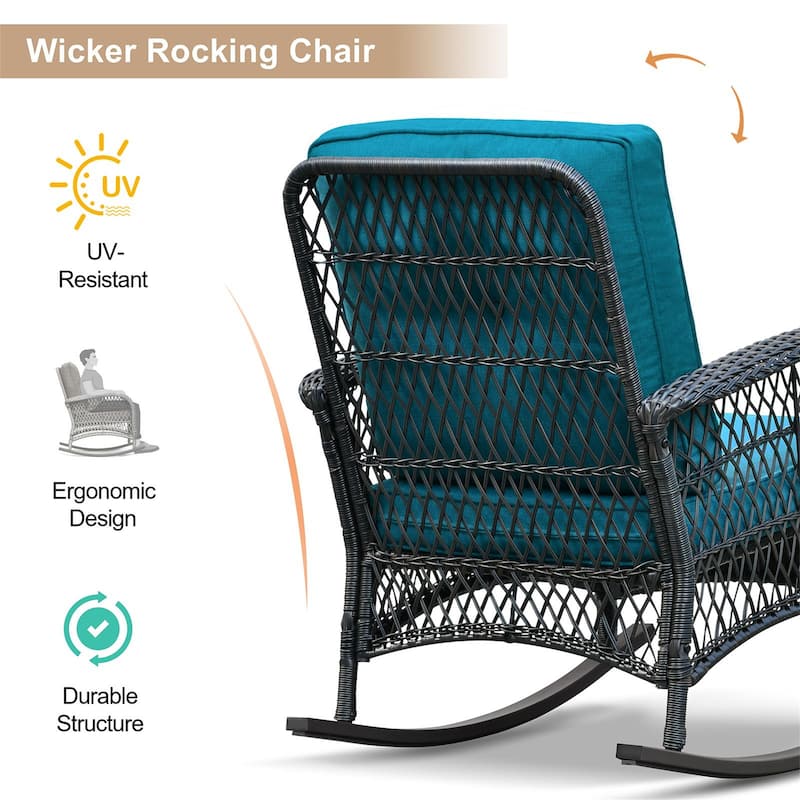 3Pcs Outdoor Patio Wicker Rocking Porch Chair