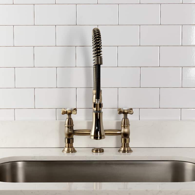Kingston Brass Essex Double-Handle Wall-Mount Pre-Rinse Bridge Kitchen Faucet