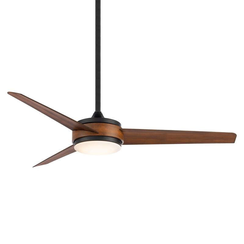 Mod Indoor and Outdoor 3-Blade Smart Compatible Ceiling Fan 54in with 3000K LED Light Kit and Remote Control - 54 Inches - Matte Black Distressed Koa