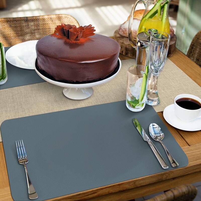 Blue/Grey Reversible Faux Leather Flexible Plastic Placemat 4 Pack Easy Care, BPA Free