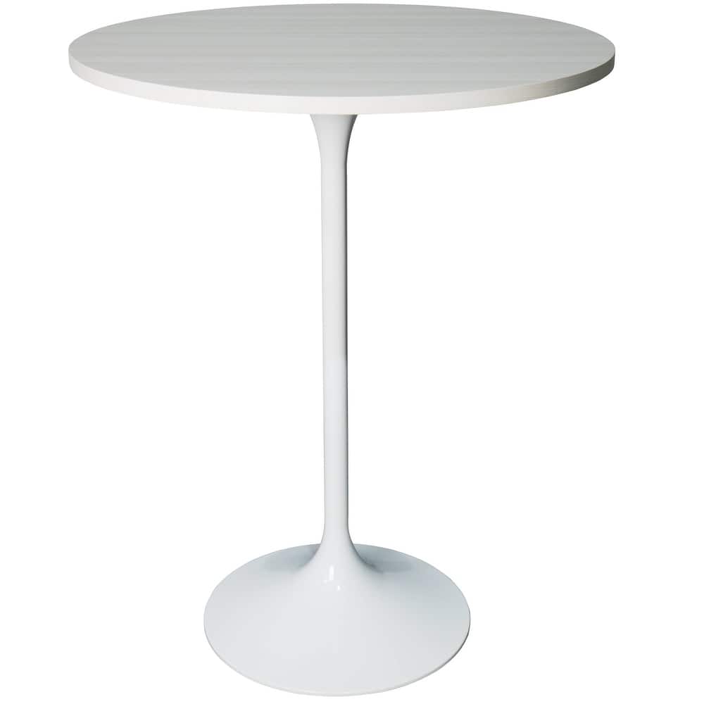 Verve Modern 27" Round Dining Table with Solid Wood Top and White Steel Pedestal Base for Kitchen & Dining Room
