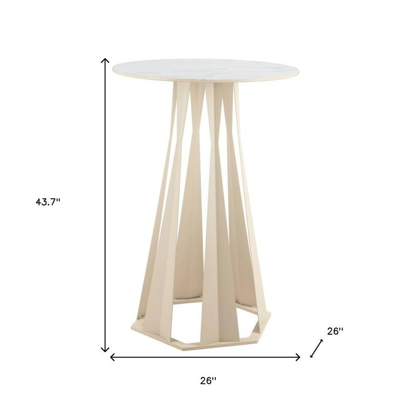HomeRoots 26" White Faux Marble and Steel Rounded Bar Table - 26.00 in. x 43.70 in. x 26.00 in.