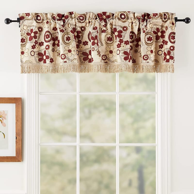 Violet Linen Victoria Chenille Daisy Sunflower, Polyester Jacquard Chenille, 60" x 15", Straight, Rod Pocket Curtain Valance