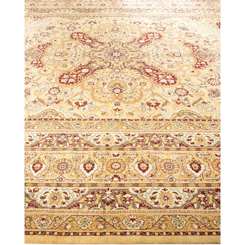 Overton Handknotted Wool Traditional Oriental Yellow Area Rug - 9' x 12'