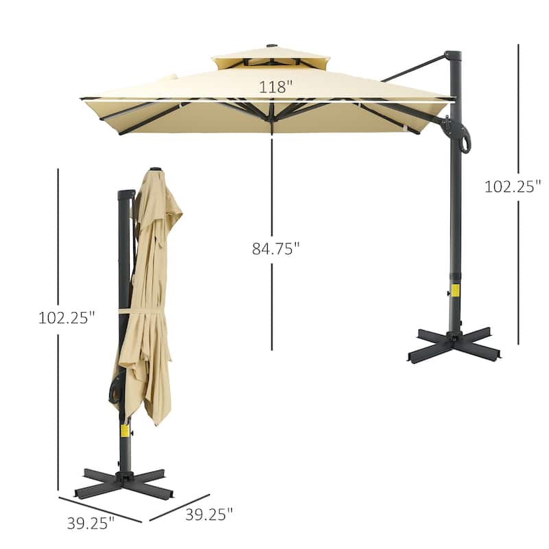 10ft Square Cantilever Patio Umbrella with Aluminum Base, 360° Rotation & Tilt, Beige