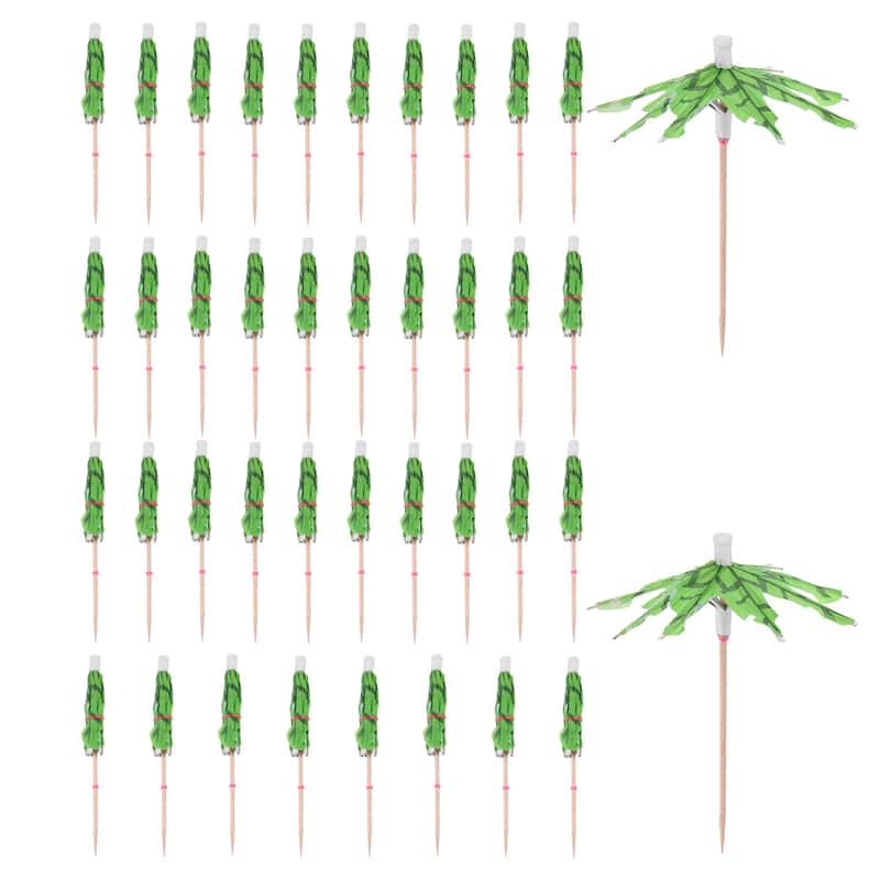 Drink Umbrellas Bamboo Cocktail Toothpicks Palm Tree Leaves Picks 40Pcs - Green - 5.9"