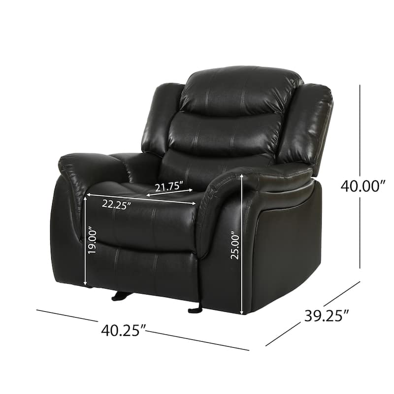Roomfitters Classic Oversized Glider Recliner Chair with PU Leather Upholstery, Black Berry