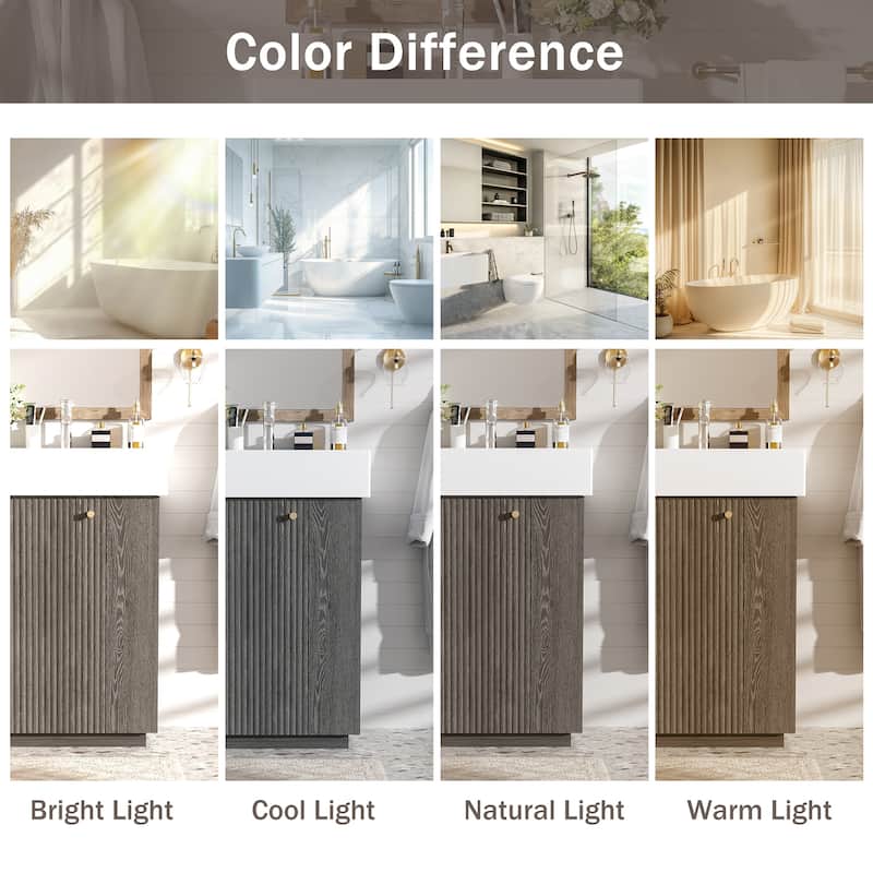 21.6" Bathroom Vanity with Ceramic Sink, Freestanding Left Door Wood Grain Cabinet with Open Storage