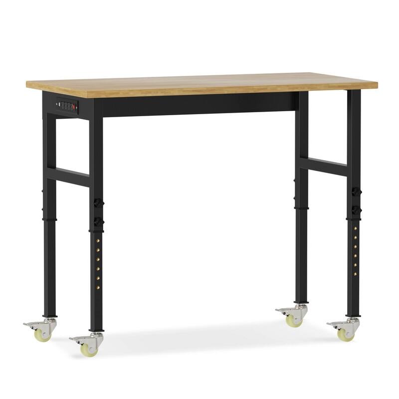 Adjustable Work Bench Wood Top Garage Workbench with Power Outlet