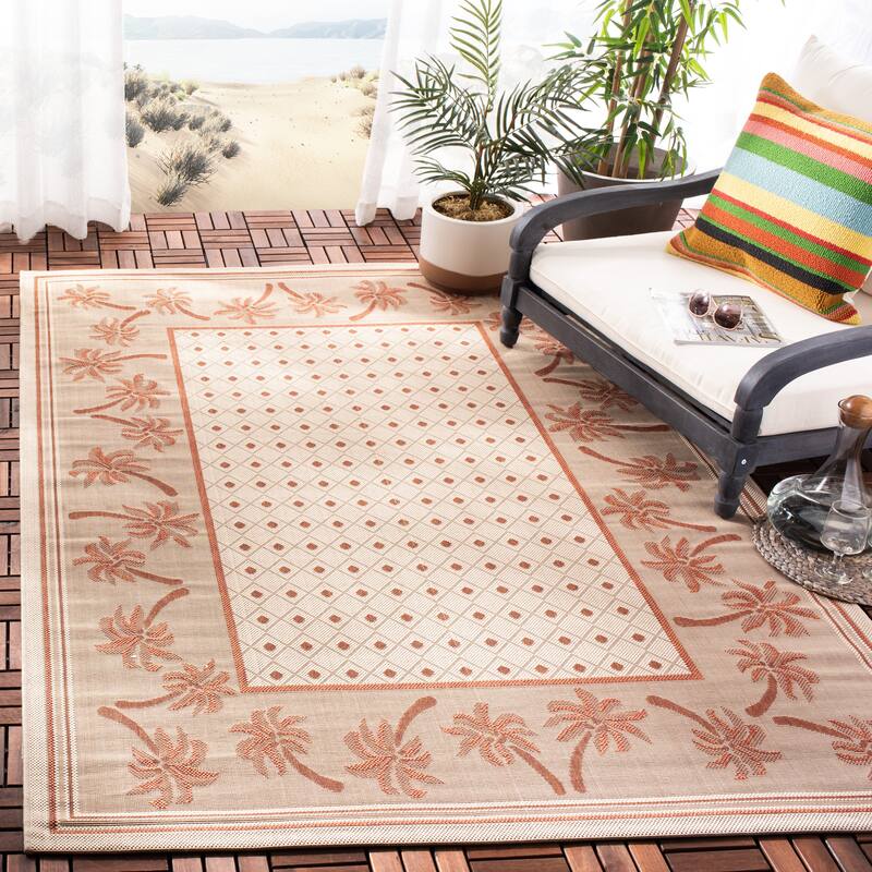 SAFAVIEH Courtyard Merilin Indoor/ Outdoor Geometric Area Rug - 8' x 11' - Ivory/Rust